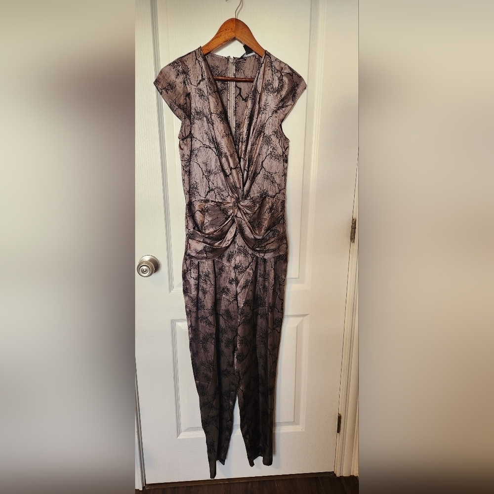 French Connection Taupe and Black Snake-Print Jumpsuit